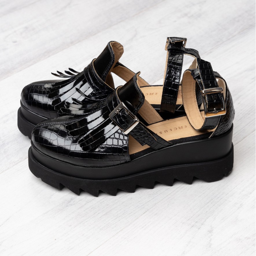*Pantofi - Amur - Croco Black